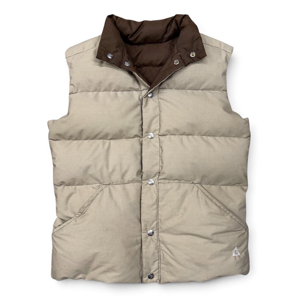 Vintage Gerry Reversible Quilted Down Puffer Vest Brown Tan USA Made Medium M